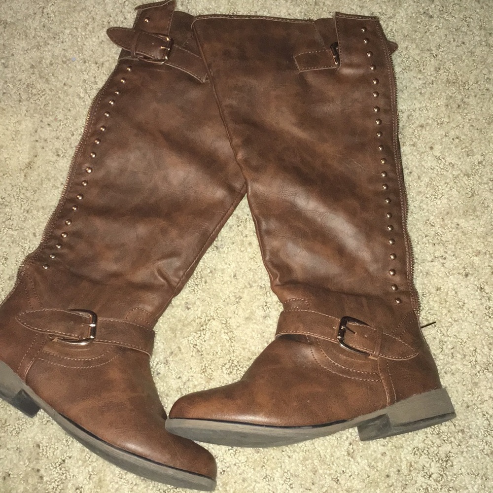 Brown Riding Boots with Gold Studs